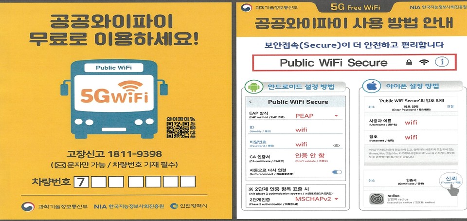 인천 시내버스 공공 무료 와이파이 이용 홍보 및 사용방법. (자료=인천시)