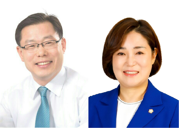 이번 선거에서는 오천진 의원(좌)과 황금선 의원이 각각 의장과 부의장으로 선출됐다.(사진=용산구의회 제공)