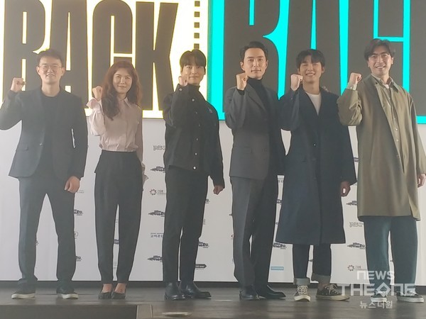 최승연 감독(맨 왼쪽)과 '스프린터'의 배우들. (사진=임동현 기자)